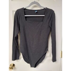 Old Navy Ribbed Square Neck Long Sleeve Bodysuit Dark Gray Size L